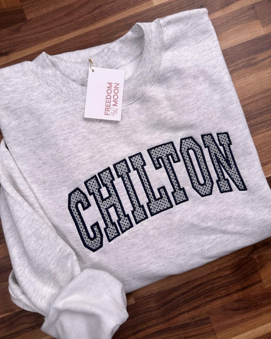 embroidered chilton prep school collegiate crewneck sweatshirt