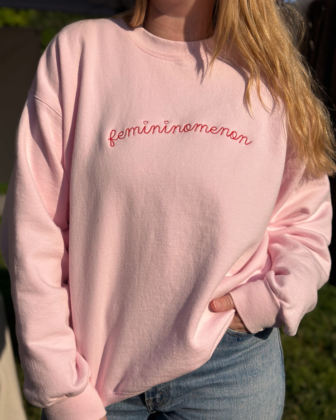 femininomenon embroidered chain stitch pink sweatshirt